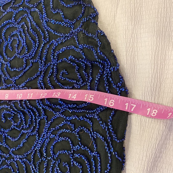 PRIMAVERA COUTURE Backless gown black with royal blue beads sz 4 evening gown - Picture 10 of 16